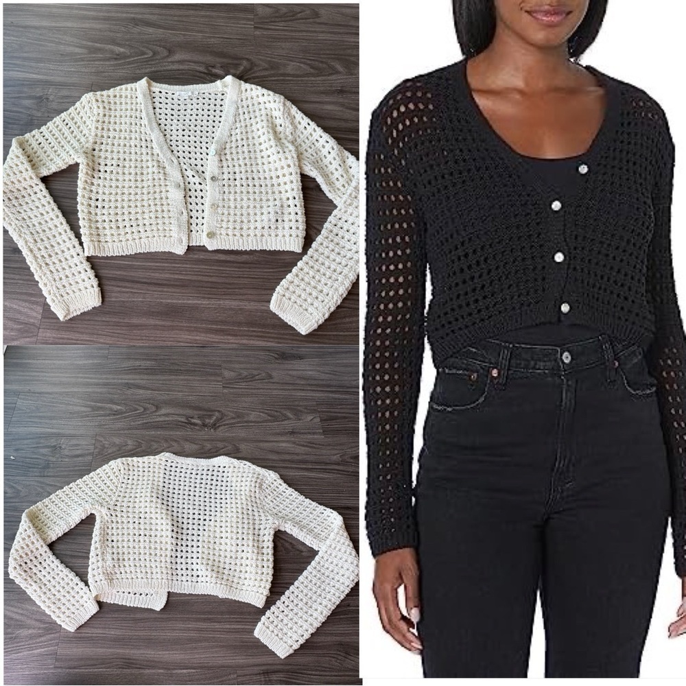 Nia Women’s Cream Open Knit Cardigan with Textured Design